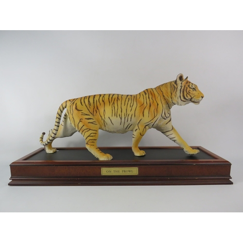 51 - Large Franklin mint ceramic tiger statue with wooden base 