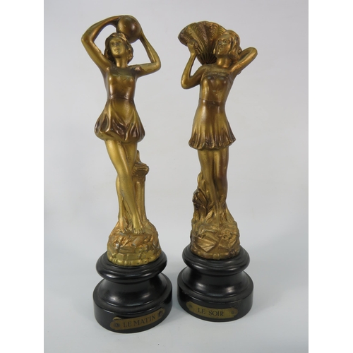 55 - Two French art deco gilt spelter figures on wooden bases, 12