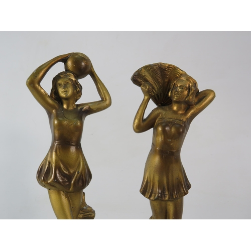 55 - Two French art deco gilt spelter figures on wooden bases, 12