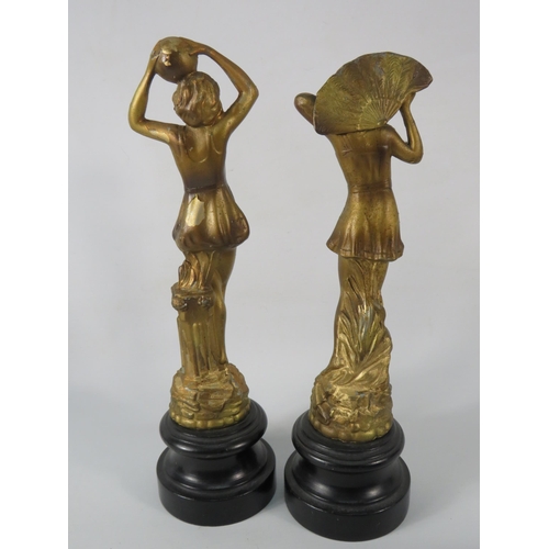 55 - Two French art deco gilt spelter figures on wooden bases, 12