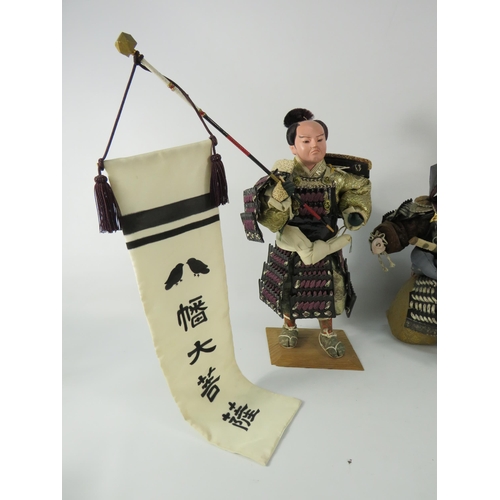 79 - Two Vintage Japanese EDO Musha Samauri Figures, the tallest measures 14