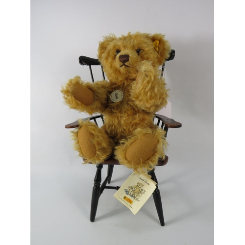 88 - Classic Steiff teddy bear and a windsor style teddy chair.