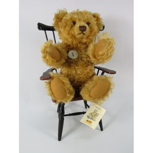 88 - Classic Steiff teddy bear and a windsor style teddy chair.