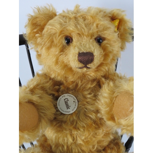 88 - Classic Steiff teddy bear and a windsor style teddy chair.