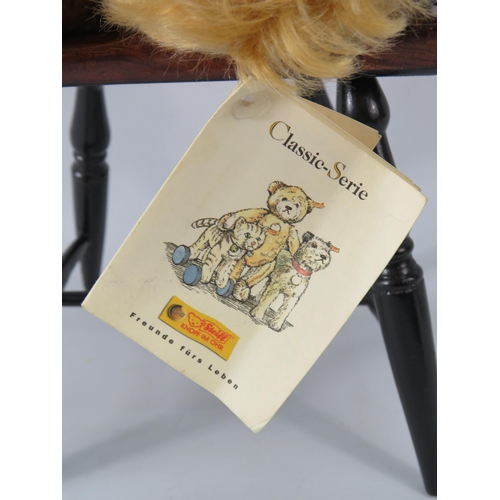 88 - Classic Steiff teddy bear and a windsor style teddy chair.