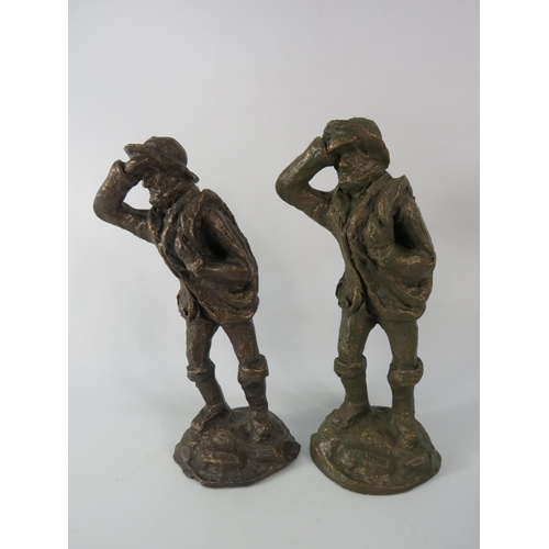 95 - Two brozne effect fisherman statues, 13