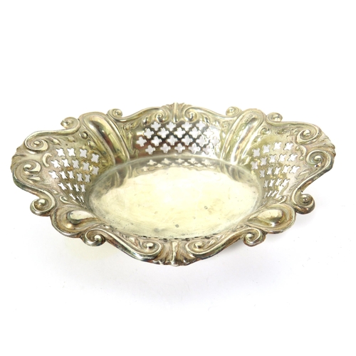 140 - Pierced Silver Bon Bon Dish which measures approx 5 inches long. Sheffield Hallmark    27.9g