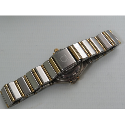 152 - Ladies Watch Marked 'Omega Constellation' Quartz Movement with Two tone metal strap. Crude repair to... 