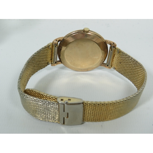 167 - Marvin' Gents watch with 9ct Yellow Gold Case. Gold tone Steel mesh multi adjustable strap. Running ... 