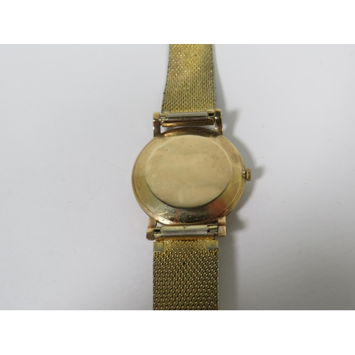 167 - Marvin' Gents watch with 9ct Yellow Gold Case. Gold tone Steel mesh multi adjustable strap. Running ... 