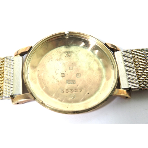 167 - Marvin' Gents watch with 9ct Yellow Gold Case. Gold tone Steel mesh multi adjustable strap. Running ... 