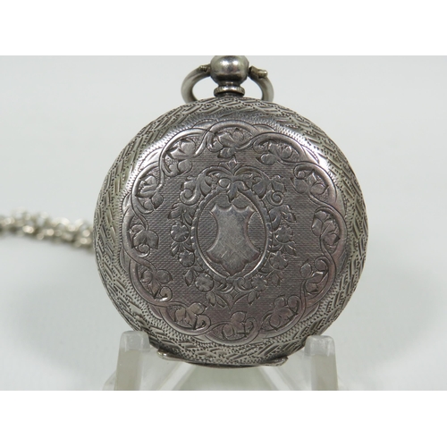 168 - 935 Continental Silver Vintage pocket watch with 22 inch Metal Chain.  Non runner for spares or repa... 