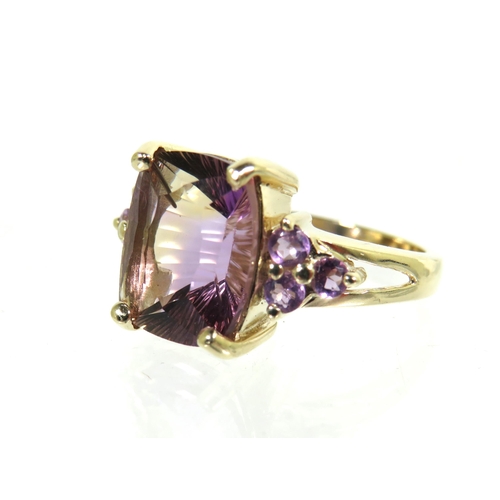 194 - 9ct Yellow Gold Ring set with a large Amethyst (13 x 10mm)with smaller Amethysts to shoulders.  'L' ... 