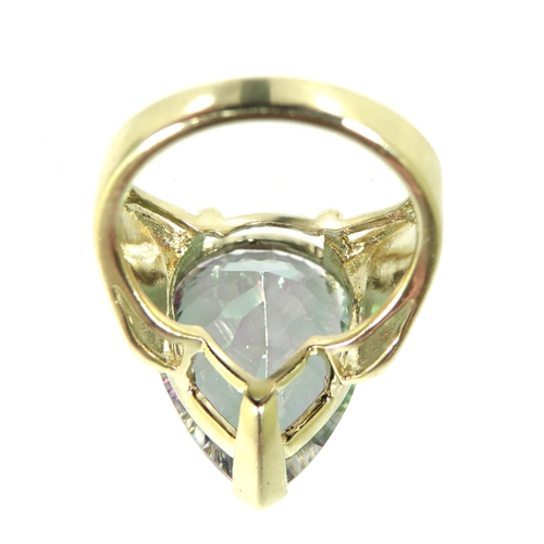 197 - 9ct Yellow Gold ring set with a large Almond Shaped Mystic Topaz which measures approx 20 x 15 mm.  ... 