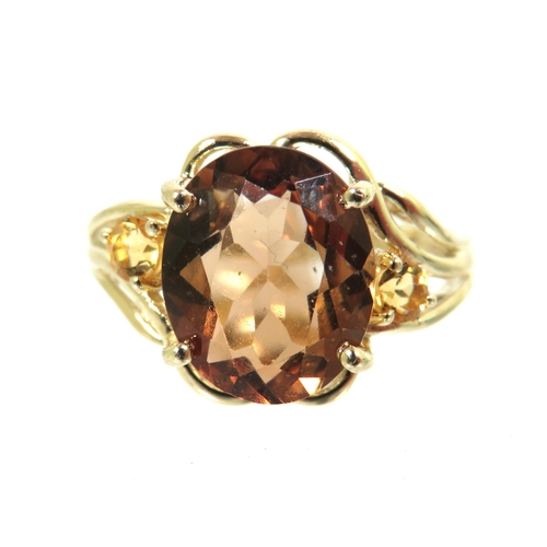 198 - 9ct Yellow Gold Ring set with an Amber Coloured Smokey Quartz which measures approx 12 x 10mm  Finge... 