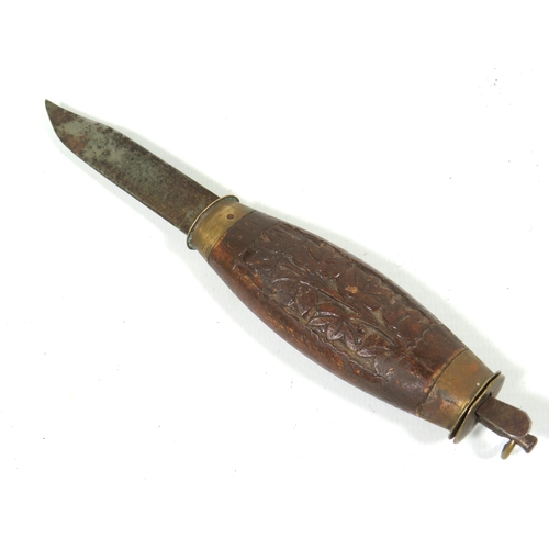 403 - Very Rare (Swedish?) Barrel Knife with Carved Barrel handle, Locking Blade. No maker's mark apparent... 