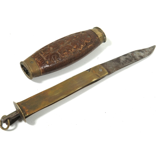 403 - Very Rare (Swedish?) Barrel Knife with Carved Barrel handle, Locking Blade. No maker's mark apparent... 