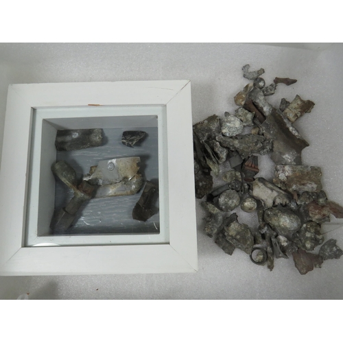 407 - Framed Remains of tiny parts of a Halifax Bomber plus other interesting  Metal Detector finds Collec... 