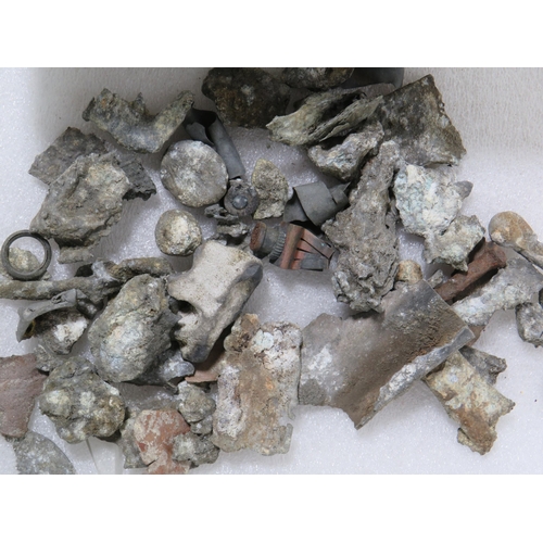 407 - Framed Remains of tiny parts of a Halifax Bomber plus other interesting  Metal Detector finds Collec... 