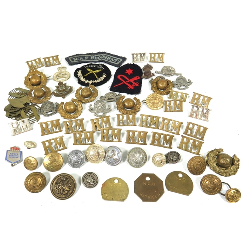 414 - Selection of Military badges, pit checks, Buttons etc. see photos.