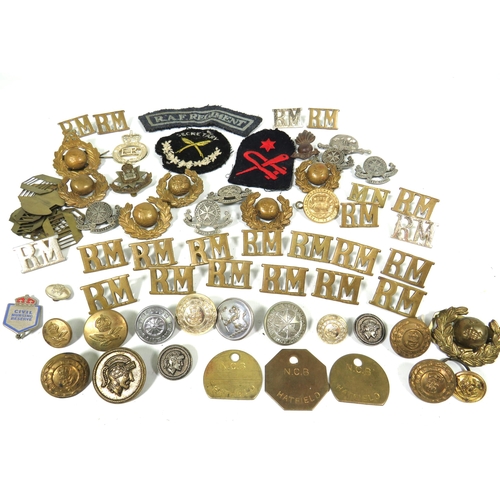 414 - Selection of Military badges, pit checks, Buttons etc. see photos.