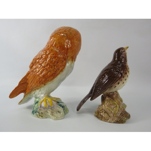 1 - Beswick Barn owl and Song thrush figurines the tallest measures 7.5