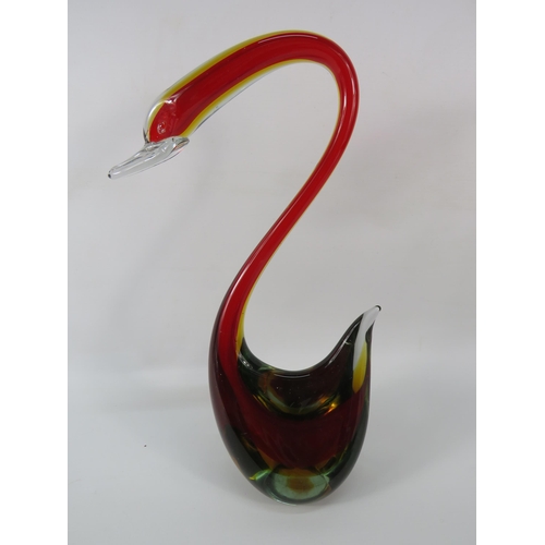 13 - Large Murano Sommerso Uranium art glass swan, 13 1/4