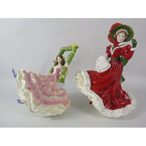 27 - Two Royal Doulton figurines Blossomtime and Christmas Day, the tallest measures 9