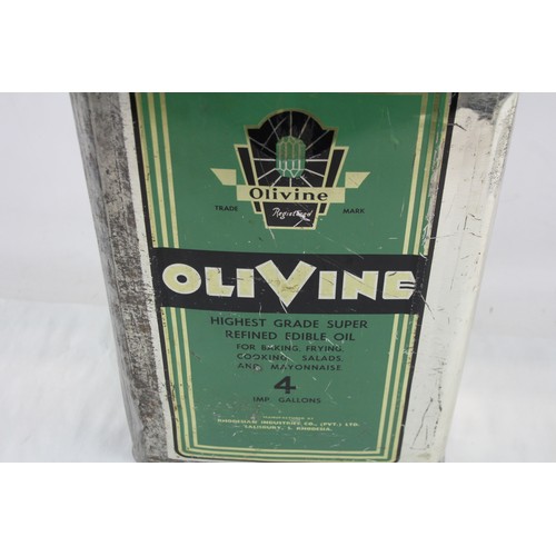 242 - Vintage Olivine Edible Oil Storage Can Advertising Green 4 Gallons IMP Size    700869