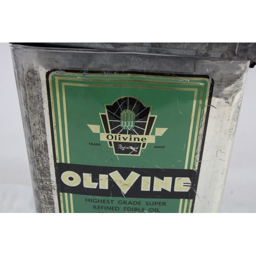 242 - Vintage Olivine Edible Oil Storage Can Advertising Green 4 Gallons IMP Size    700869