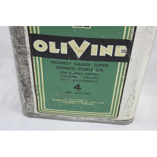 242 - Vintage Olivine Edible Oil Storage Can Advertising Green 4 Gallons IMP Size    700869