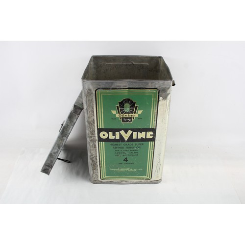 242 - Vintage Olivine Edible Oil Storage Can Advertising Green 4 Gallons IMP Size    700869