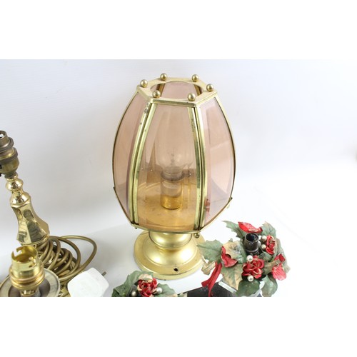 247 - Vintage Table Lamps Inc Pink Glass, Brass & Glass Based Pairs UNTESTED x 5     638628