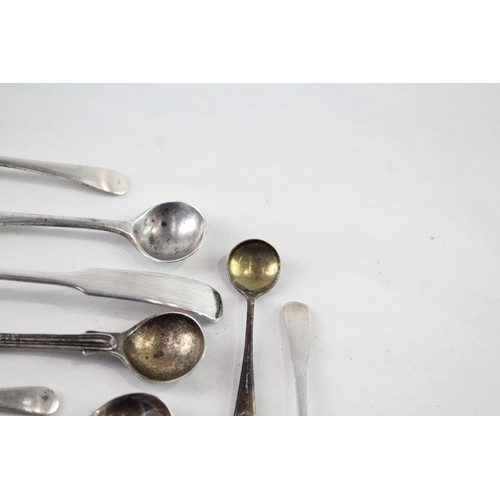 267 - 9 x Antique / Vintage .925 Sterling Silver Condiment Spoons Inc Georgian Etc 50g     657132