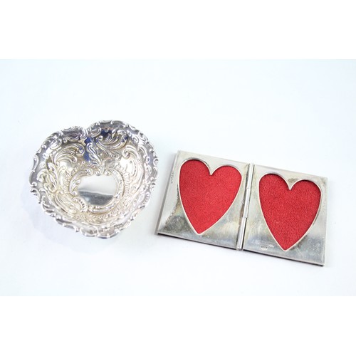 274 - 2 x .925 sterling silver heart shaped pin dish & double photograph frame (66g)      657131