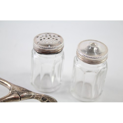 277 - 3 x Antique / Vintage .925 Silver Topped Salt & Pepper Cellars & Sugar Nips 50g      657156