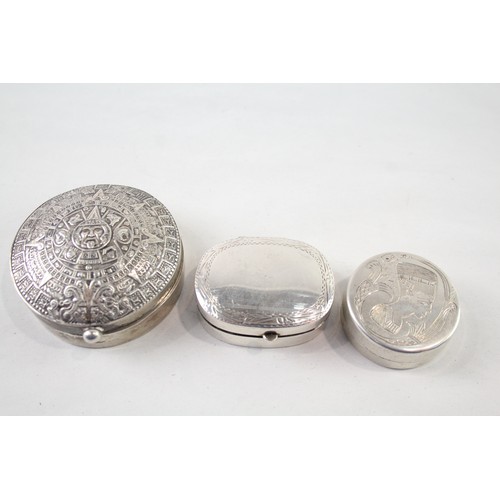 279 - 3 x Vintage .800 & .925 Sterling Silver Pill / Trinket Boxes Inc Egyptian (93g)      657061