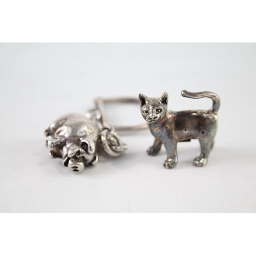 282 - 2 x Vintage Hallmarked .925 Sterling Silver Novelty Animals Inc Pig Keyring 32g      657142