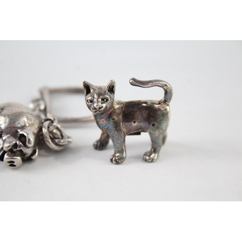 282 - 2 x Vintage Hallmarked .925 Sterling Silver Novelty Animals Inc Pig Keyring 32g      657142