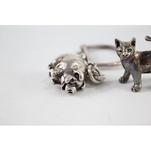 282 - 2 x Vintage Hallmarked .925 Sterling Silver Novelty Animals Inc Pig Keyring 32g      657142