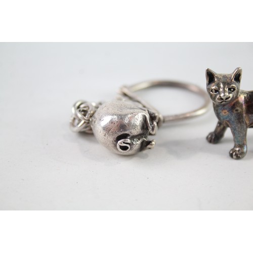 282 - 2 x Vintage Hallmarked .925 Sterling Silver Novelty Animals Inc Pig Keyring 32g      657142