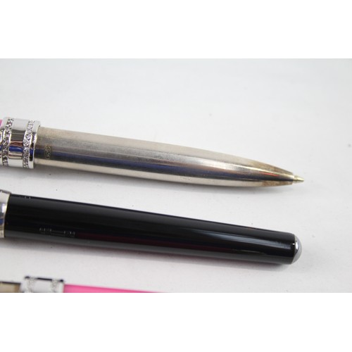 286 - 3 x Stamped .925 Sterling Silver Cased Pens Inc Fountains, Ballpoint Etc 113g       657066