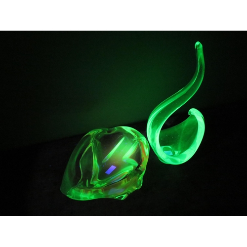 45 - Two large heavy pieces of Uranium art glass, the tallest measures 13.5