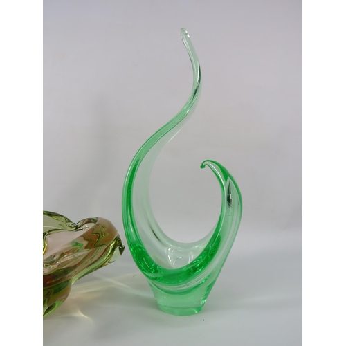 45 - Two large heavy pieces of Uranium art glass, the tallest measures 13.5