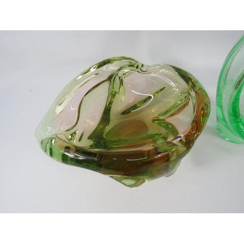 45 - Two large heavy pieces of Uranium art glass, the tallest measures 13.5