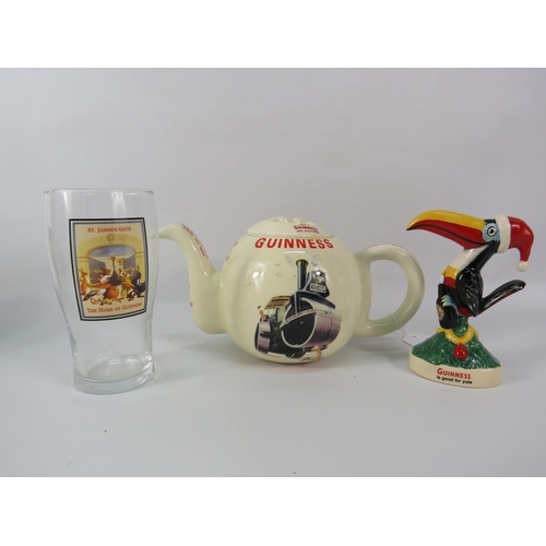 60 - Guinness advertising limited edition Christmas Tucan figure, Carltonware teapot & St James Gate glas... 