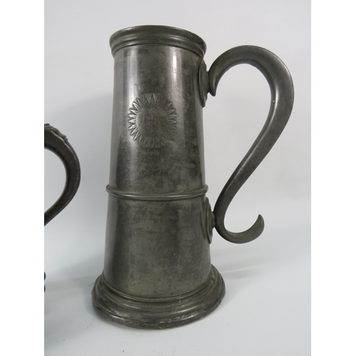 69 - THIS LOT HAS NOW BEEN WITHDRAWN BY THE VENDOR. Two antique Pewter tankards, the tallest measures 9