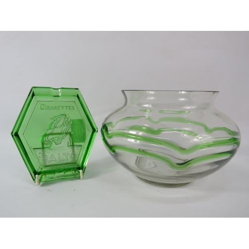 72 - Uranium art glass bowl & Balto Cigarettes ashtray.