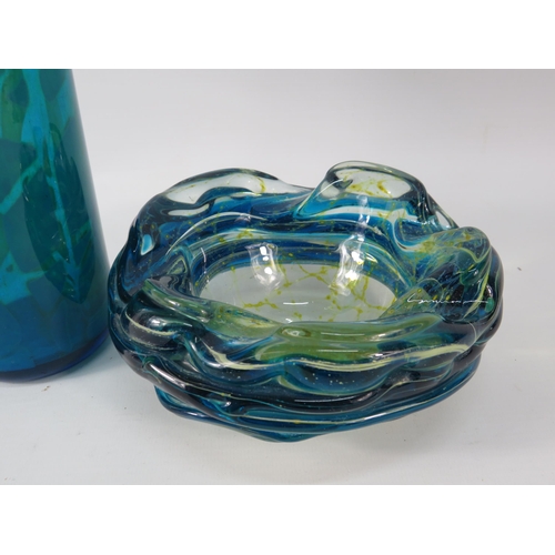 74 - Mdina Art glass whirlpool bowl and very tall bottle vase, 17