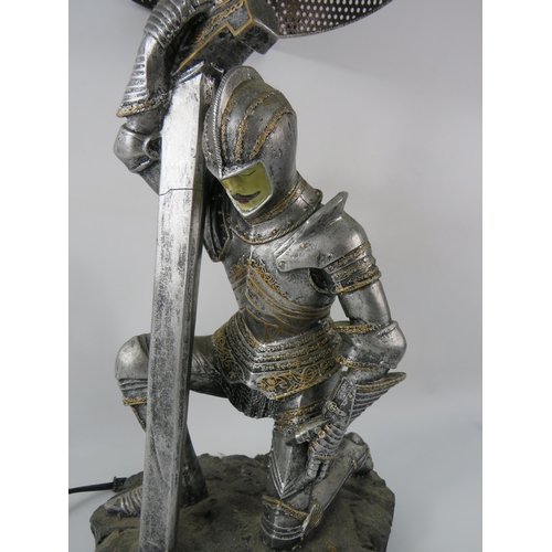 84 - Medieval kneeling knight resin table lamp, 22.5